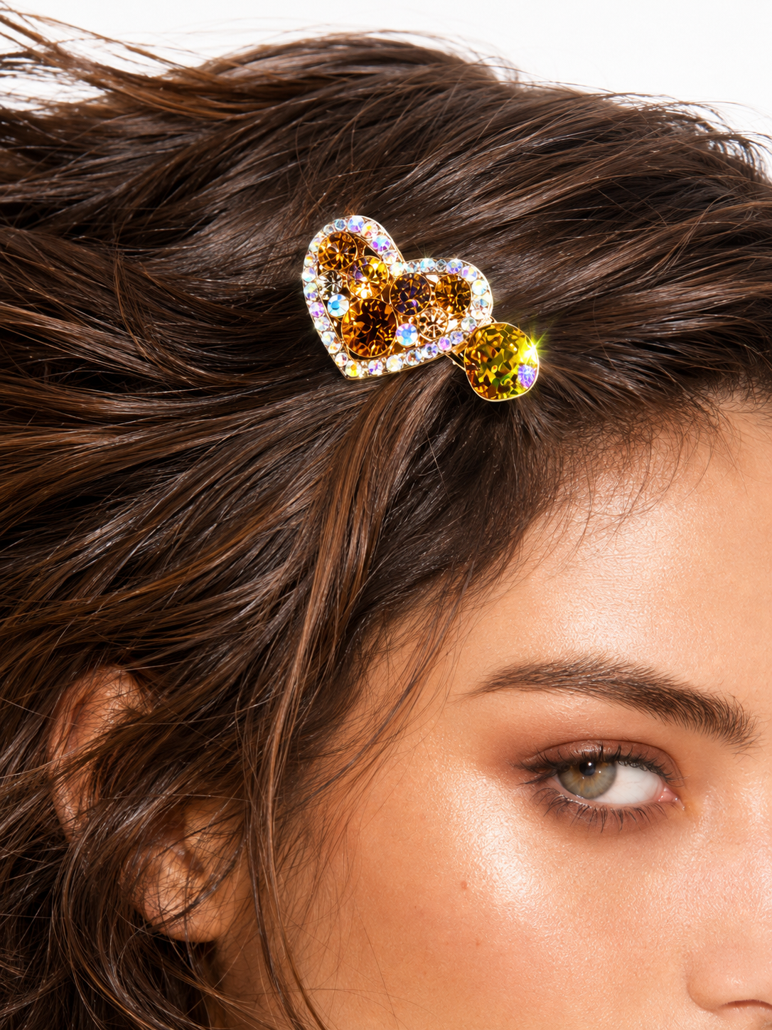 Mocha Crystal Heart Hair Clip