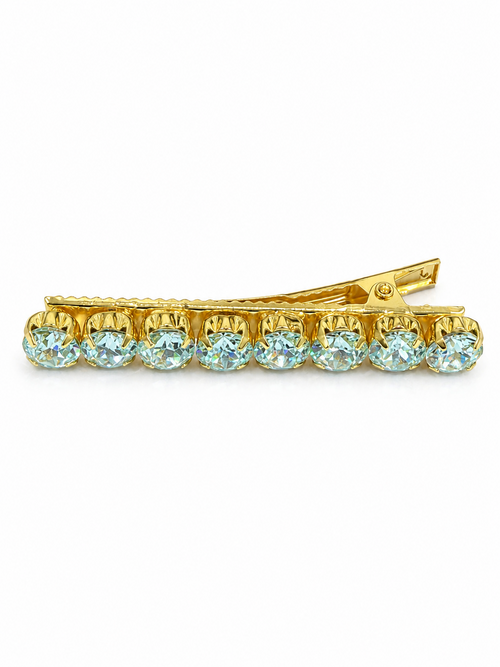 Light Blue 16 Hearts & 16 Arrows CZ Hair Clip