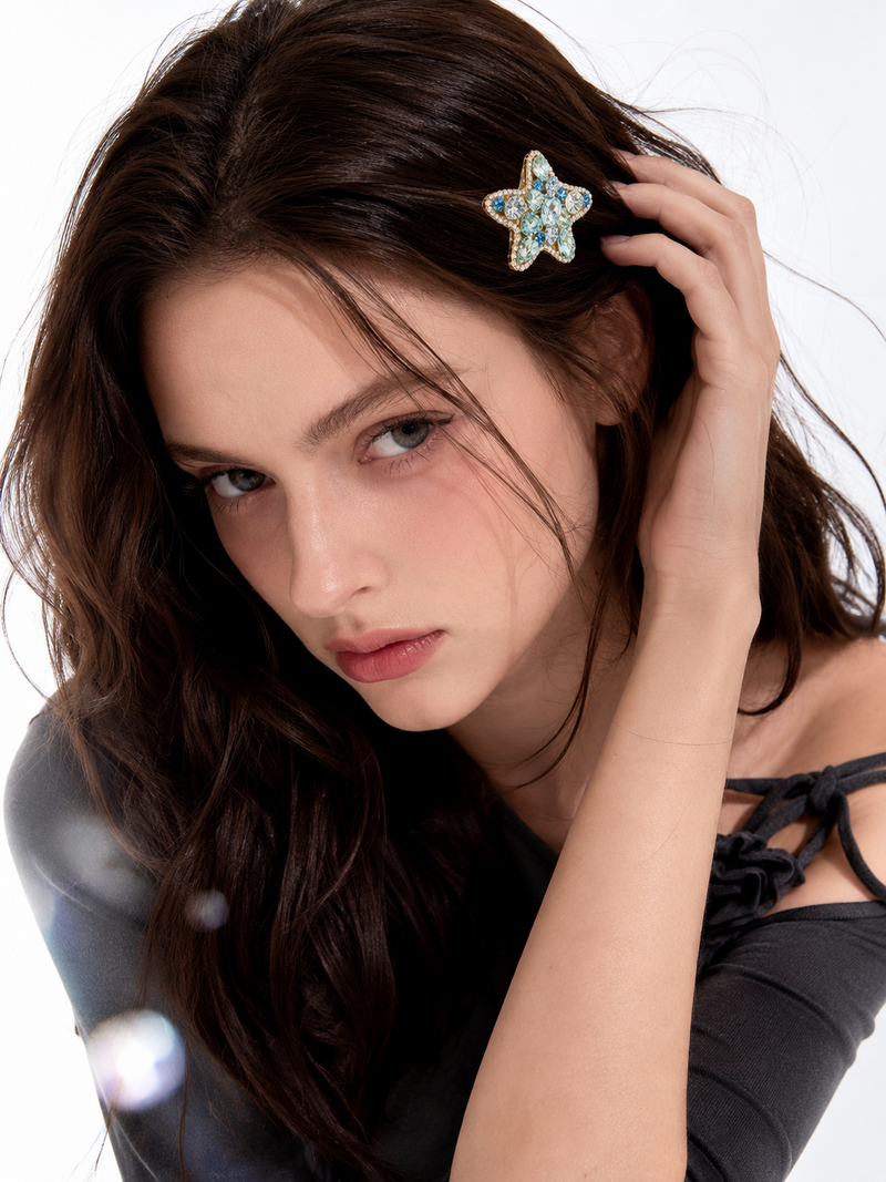Blue Starfish Rhinestone Hair Clip