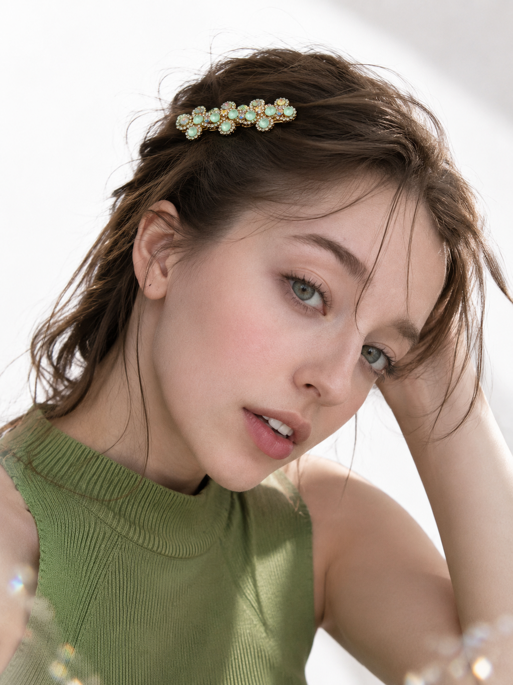 Mint Butterfly Crystal Hair Clip