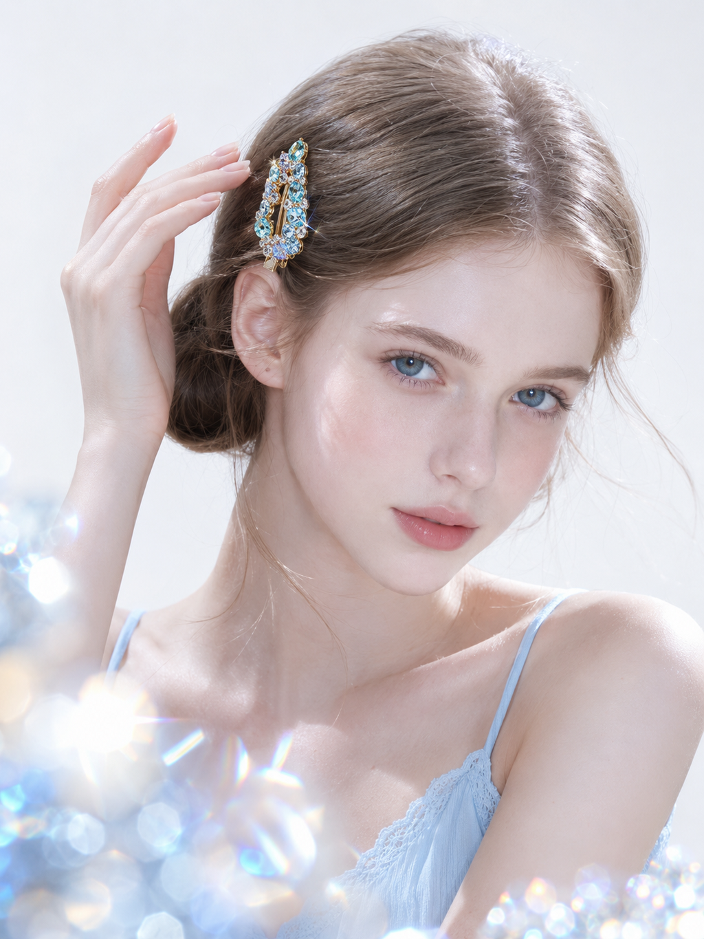 Freya Blue Crystal Leaf Hair Clip