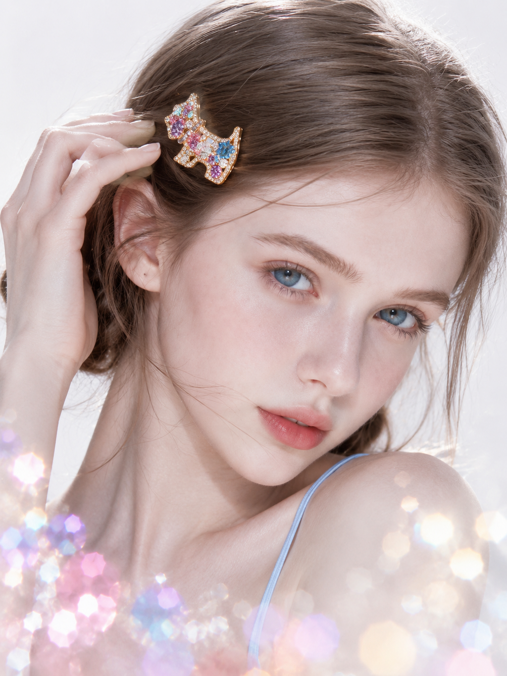 Rainbow Puppy Crystal Hair Clip