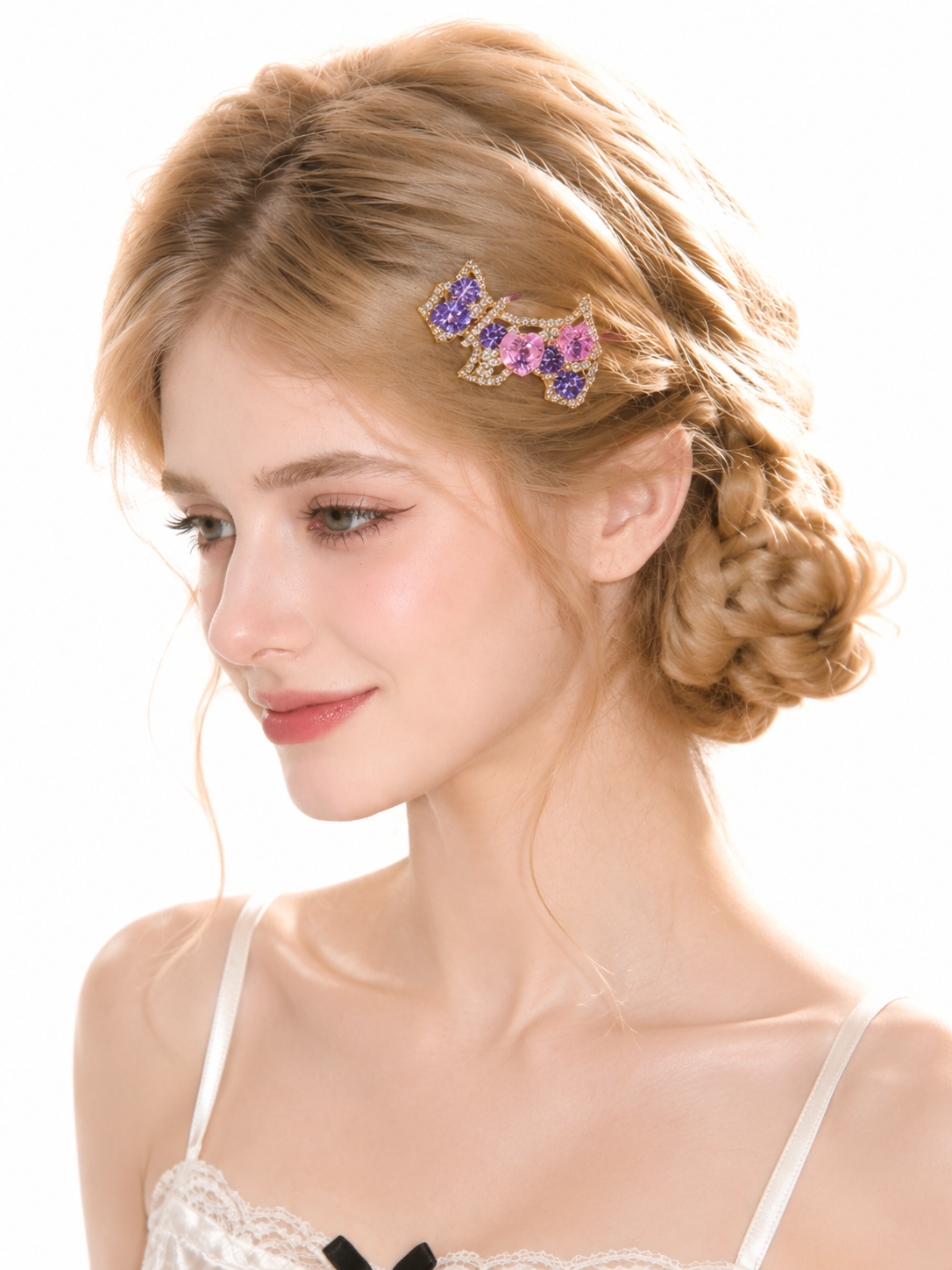 Purple Puppy Crystal Hair Clip