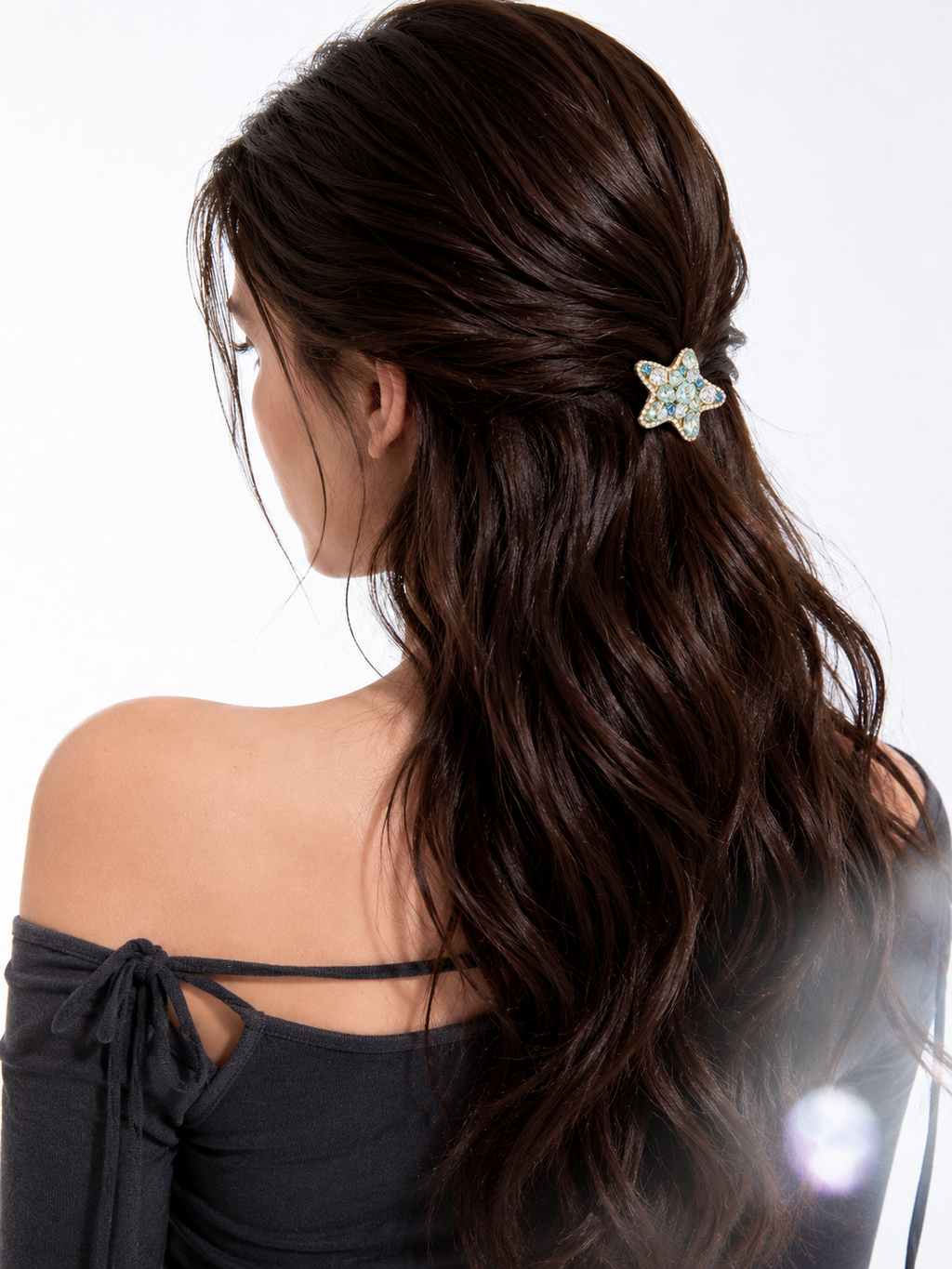 Blue Starfish Rhinestone Hair Clip
