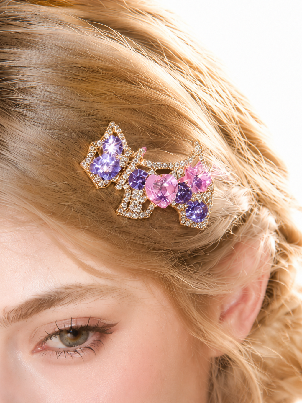Purple Puppy Crystal Hair Clip