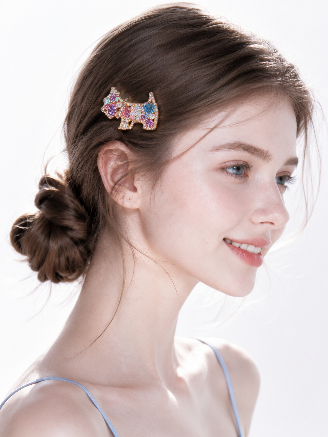 Rainbow Puppy Crystal Hair Clip