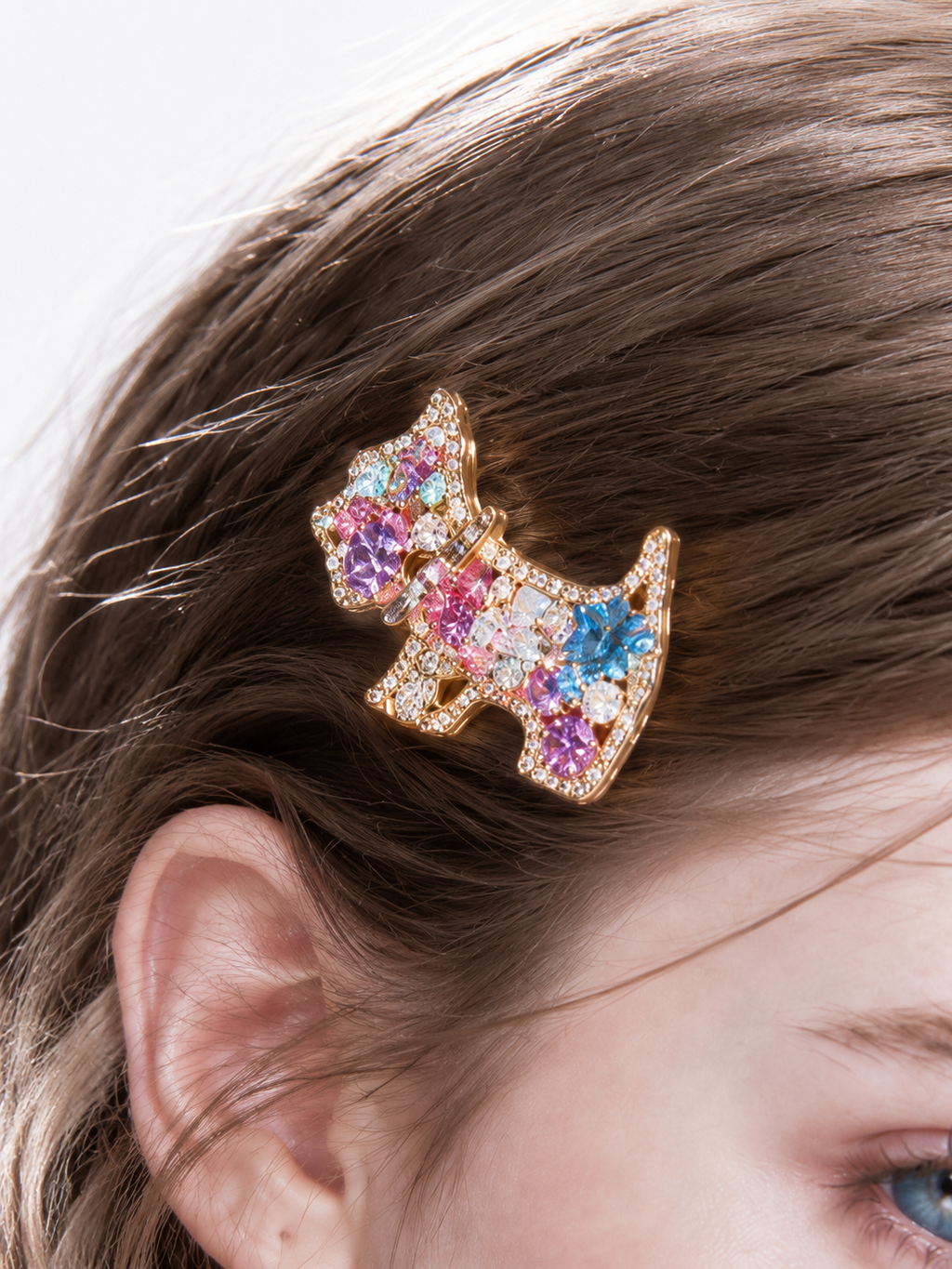 Rainbow Puppy Crystal Hair Clip