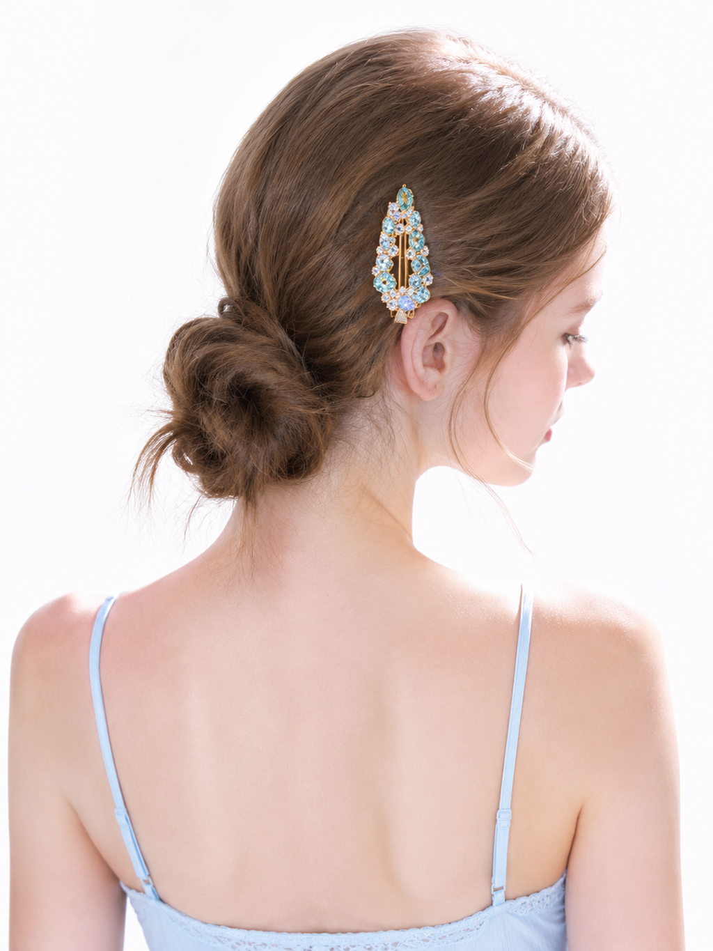 Freya Blue Crystal Leaf Hair Clip