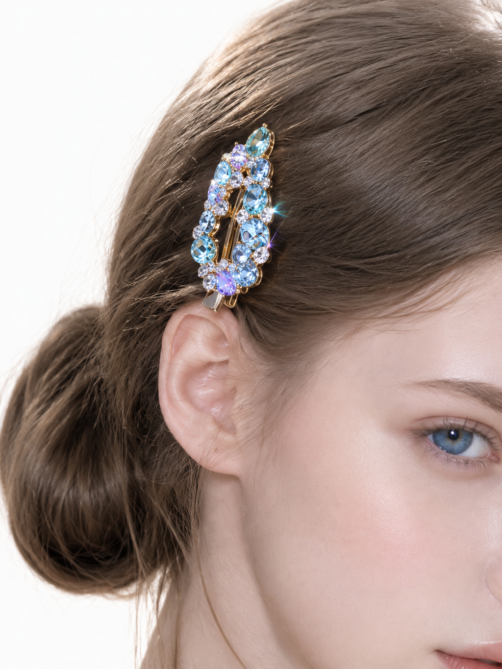 Freya Blue Crystal Leaf Hair Clip