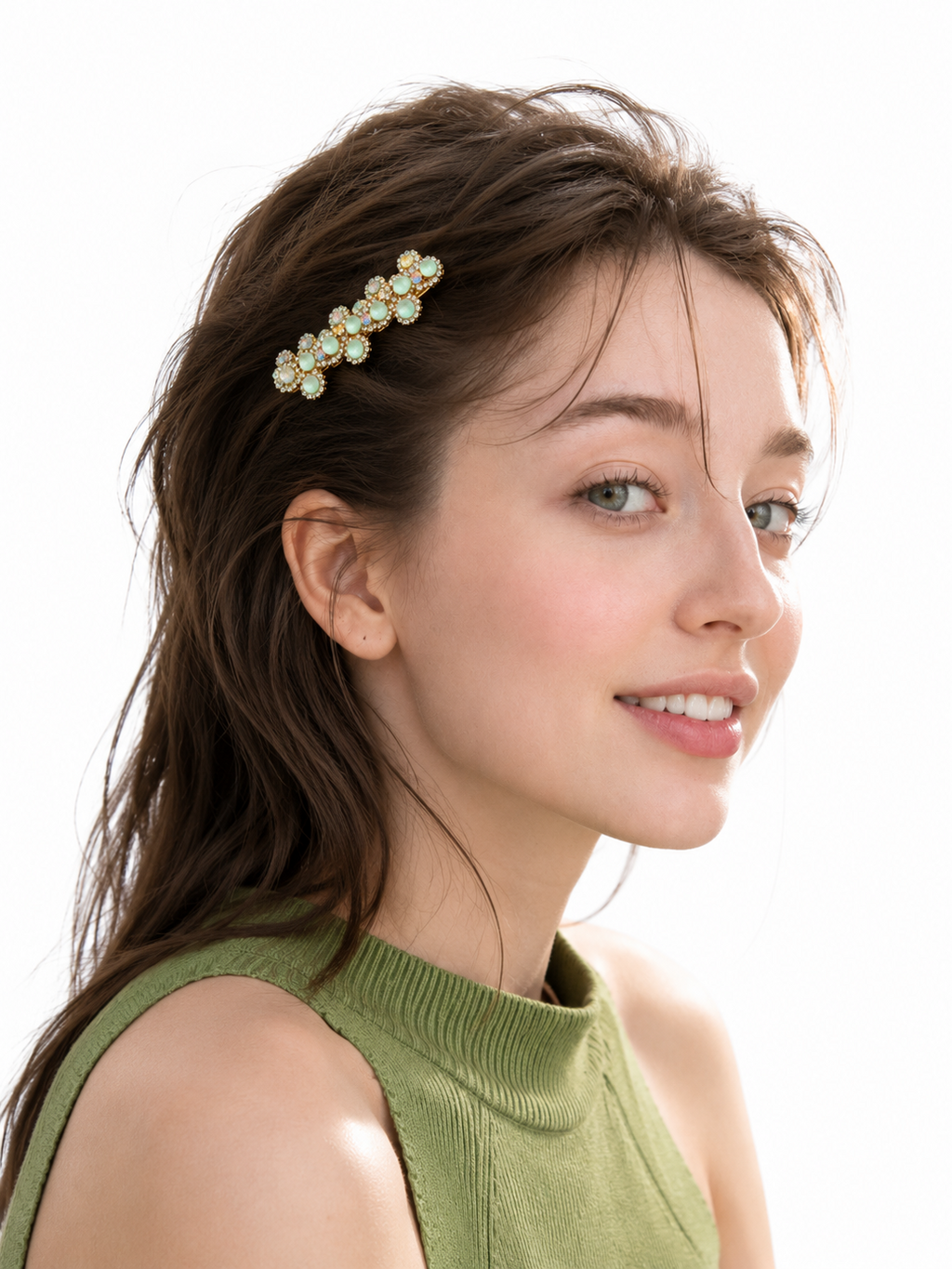 Mint Butterfly Crystal Hair Clip