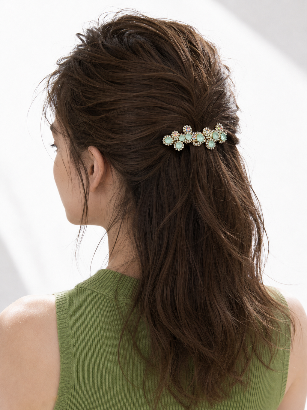 Mint Butterfly Crystal Hair Clip