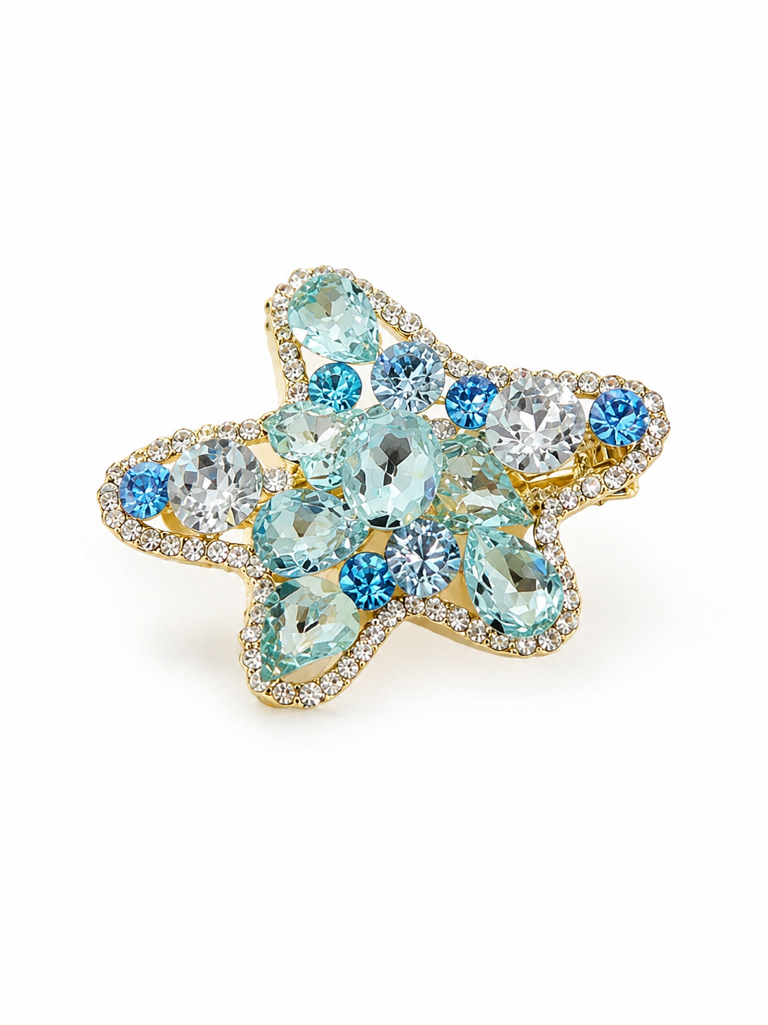 Blue Starfish Rhinestone Hair Clip