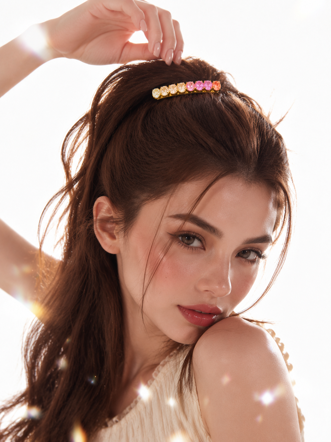 Gradient Pink Firework-Cut CZ Hair Clip
